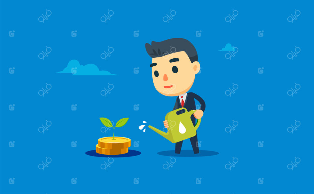 تاجری در حال آبیاری گیاهان پول‌ساز است