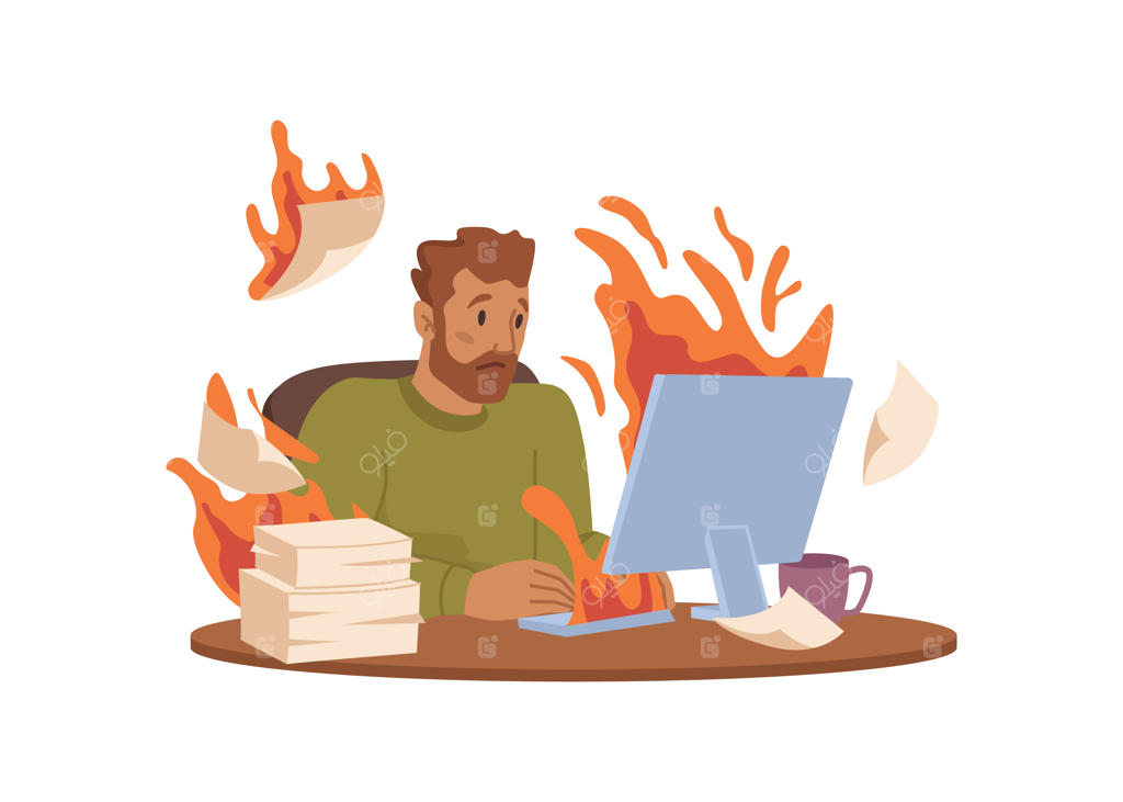 مردی با عجله درگیر ضرب‌الاجل و اضافه‌کاری در محل کار