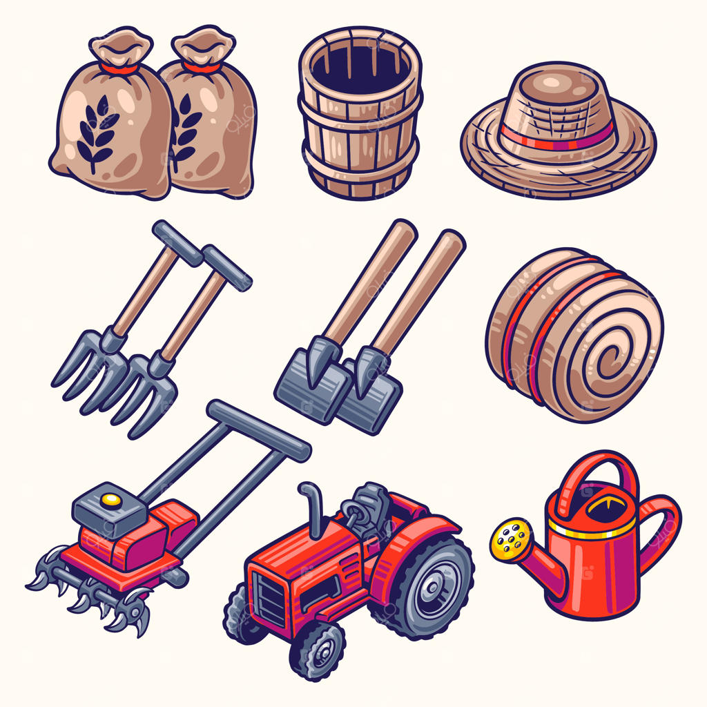 وکتور حرفه‌ای ابزار و تجهیزات ضروری کشاورزی و باغبانی