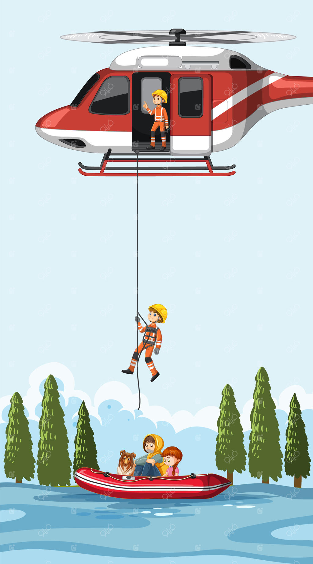 صحنه رودخانه با نجات به سبک کارتون