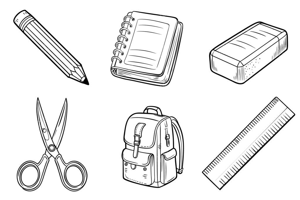 مجموعه‌ای از لوازم تحریر روی زمینه سفید - بازگشت به مدرسه