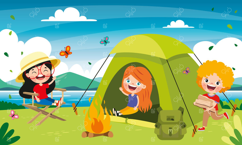 کارتون بچه‌ها در کمپینگ طبیعت
