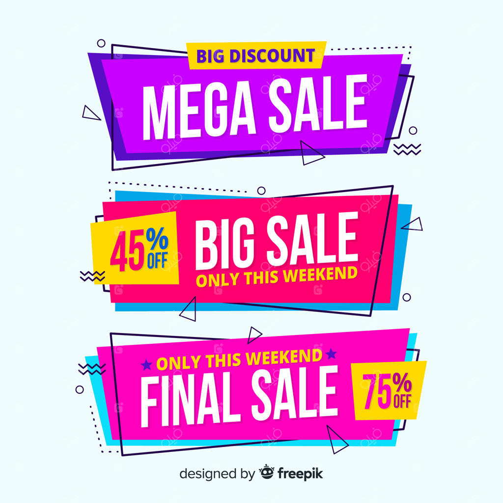 بنرهای فروش اوریگامی رنگارنگ و انتزاعی