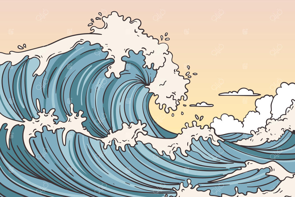 پس‌زمینه موج آبی دستی کشیده شده