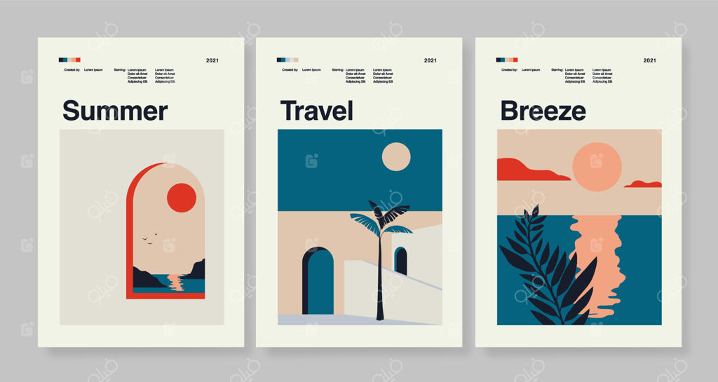 قالب پوستر هنری منظره انتزاعی و گیاهان