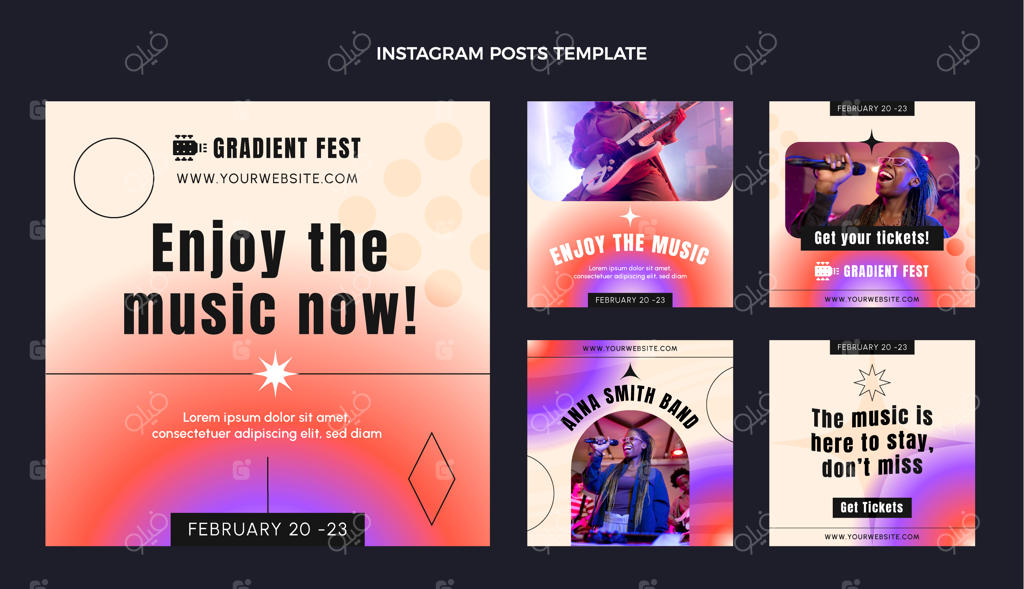 پست اینستاگرام فستیوال موسیقی با گرادینت رنگارنگ