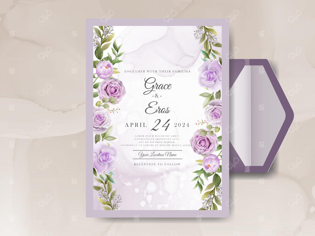 کارت دعوت عروسی با طراحی دستی و گل‌های زیبا