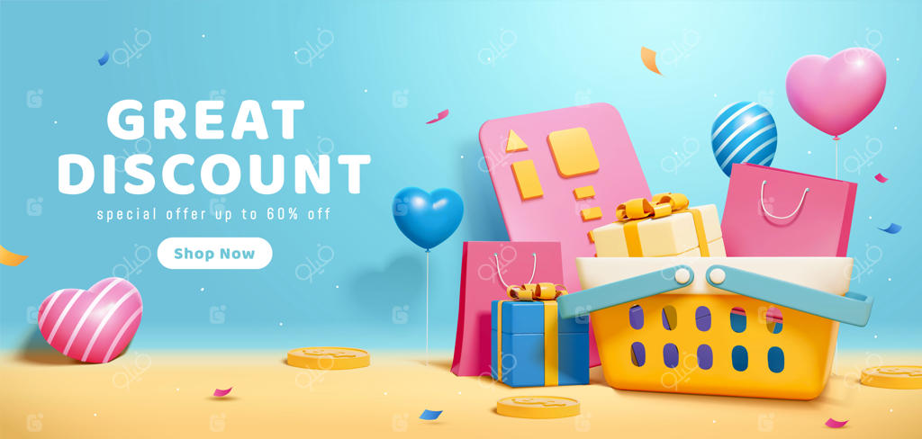 پوستر تبلیغاتی سه‌بعدی فروش ویژه به رنگ آبی