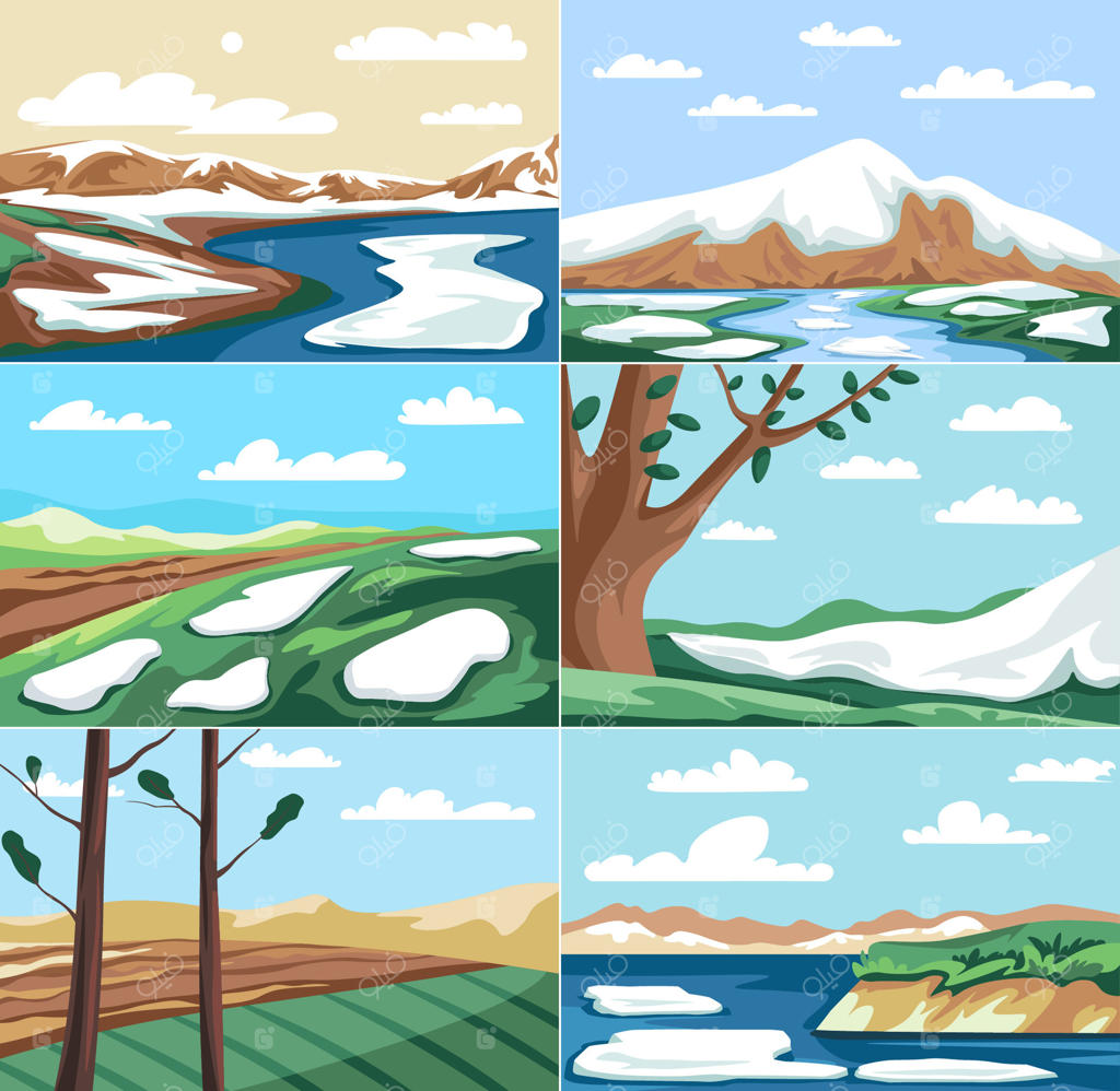 مجموعه تصویرسازی مناظر ذوب برف‌های بهاری