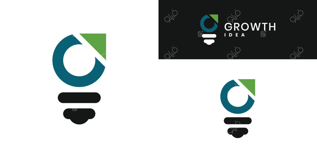 ایده طراحی لوگوی رشد مدرن: طراحی‌های لوگوی شکل‌های پیکان انتزاعی در حرف G و لامپ روشنایی