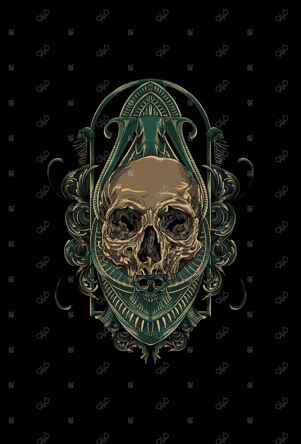 نقاشی وکتور جمجمه و زیورآلات