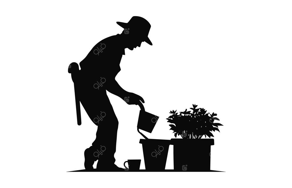 تصویر سیاه باغبانی در پس‌زمینه سفید