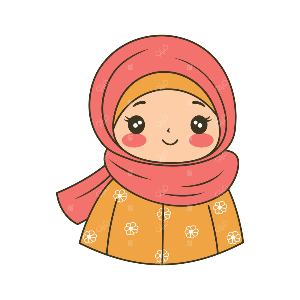 شخصیت کارتونی دختر مسلمان بامزه با حجاب صورتی و چهره‌ای شاد