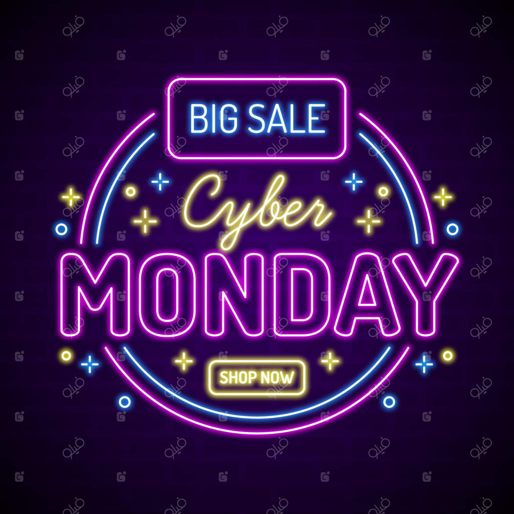 مفهوم دوشنبه سایبری با نور نئون