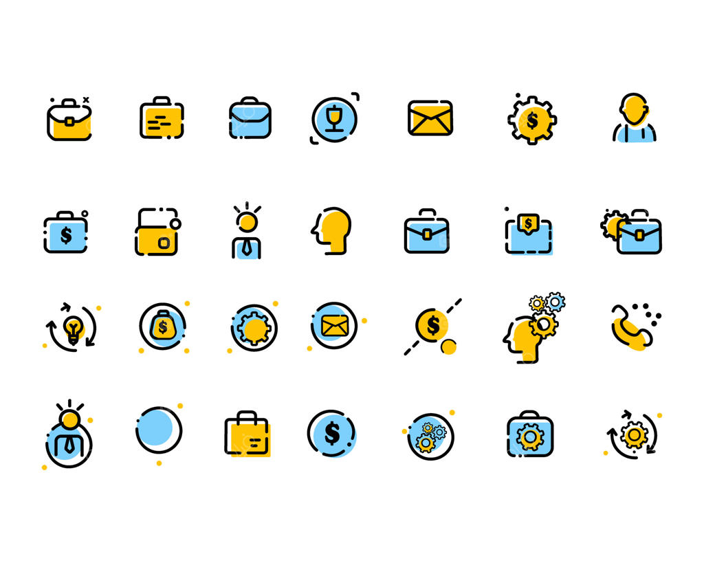 طراحی مجموعه آیکون‌های تجاری برای وب‌سایت، بنر، پوستر، چاپ، کارت و هدر. چیدمان به سبک فلت.