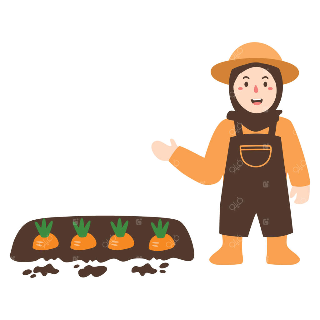 دختر بچه کشاورز یا باغبان با انگشت اشاره می‌کند