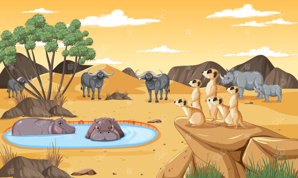 چشم‌انداز جنگل‌های خشک با حیوانات