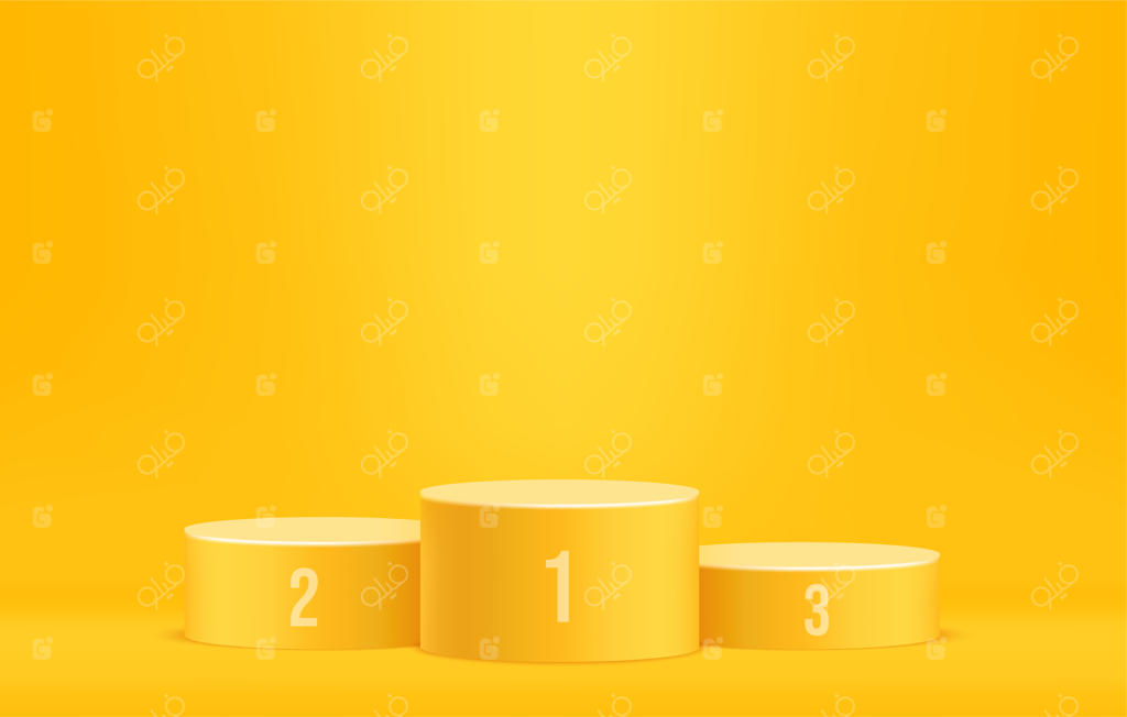 سکوی قهرمانی در فضای مینیمال، صحنه اهدای جوایز، پایه زرد برای قالب نمایش محصول