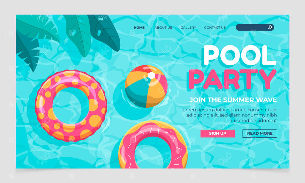 قالب صفحه فرود مهمانی استخر با طراحی دستی