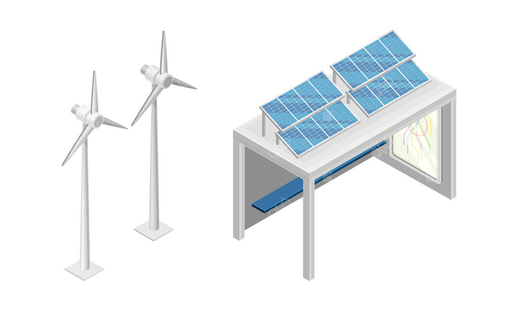 توربین‌های بادی و پنل‌های خورشیدی: تصویر ایزومتریک انرژی سبز