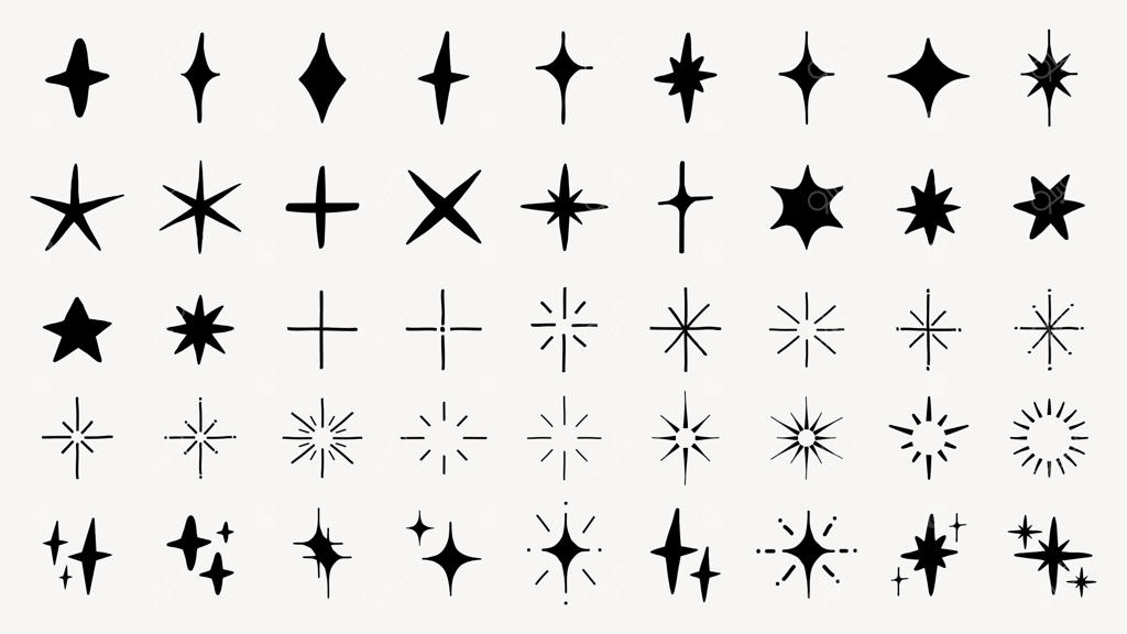 مجموعه ۴۸ شکل ستاره و آیکون‌های استاربرست مشکی با طرح‌های متنوع