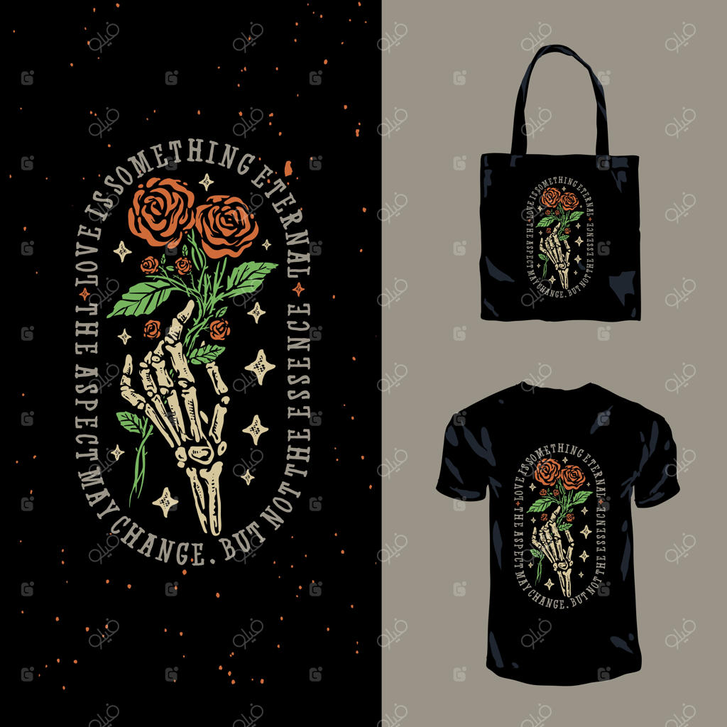 تصویر دستی رمانتیک جمجمه و گل‌های رز