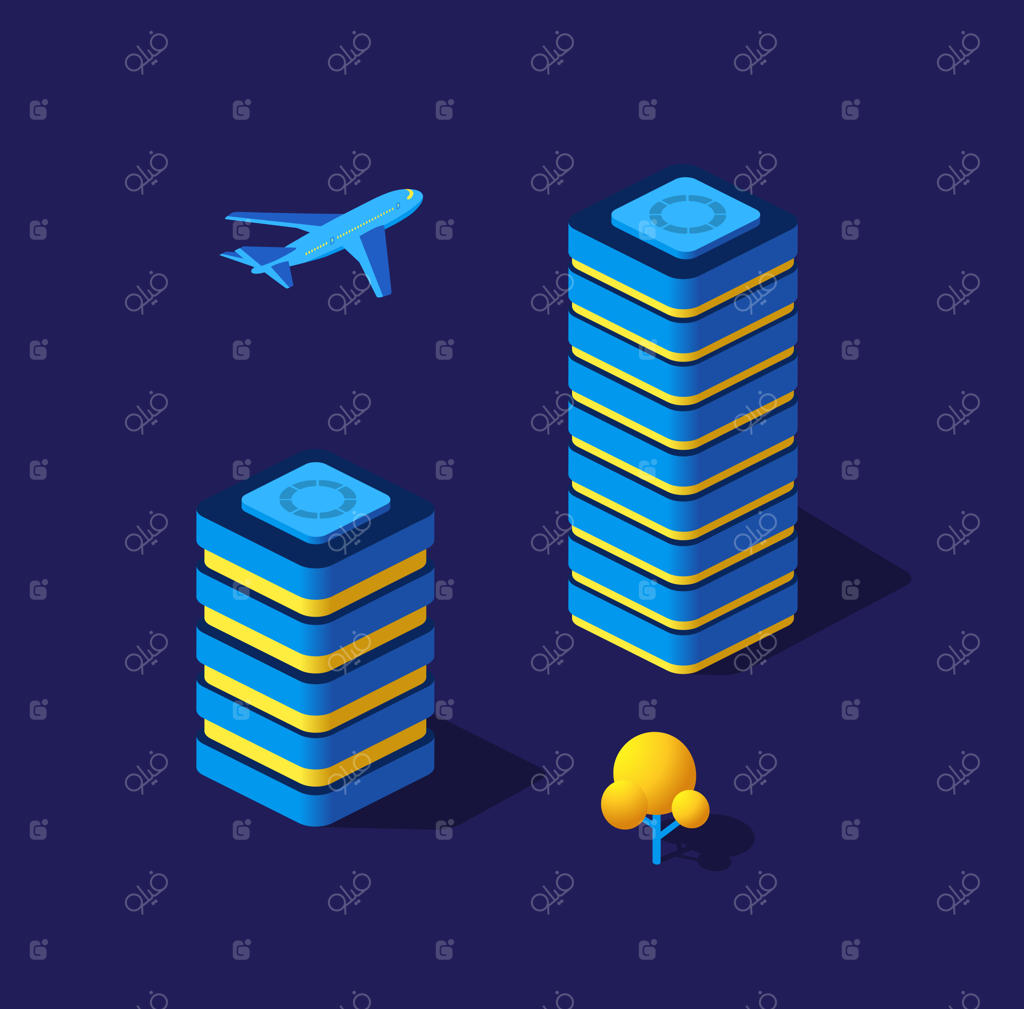 شهر هوشمند سه‌بعدی آینده در شب با نور نئون و فرابنفش