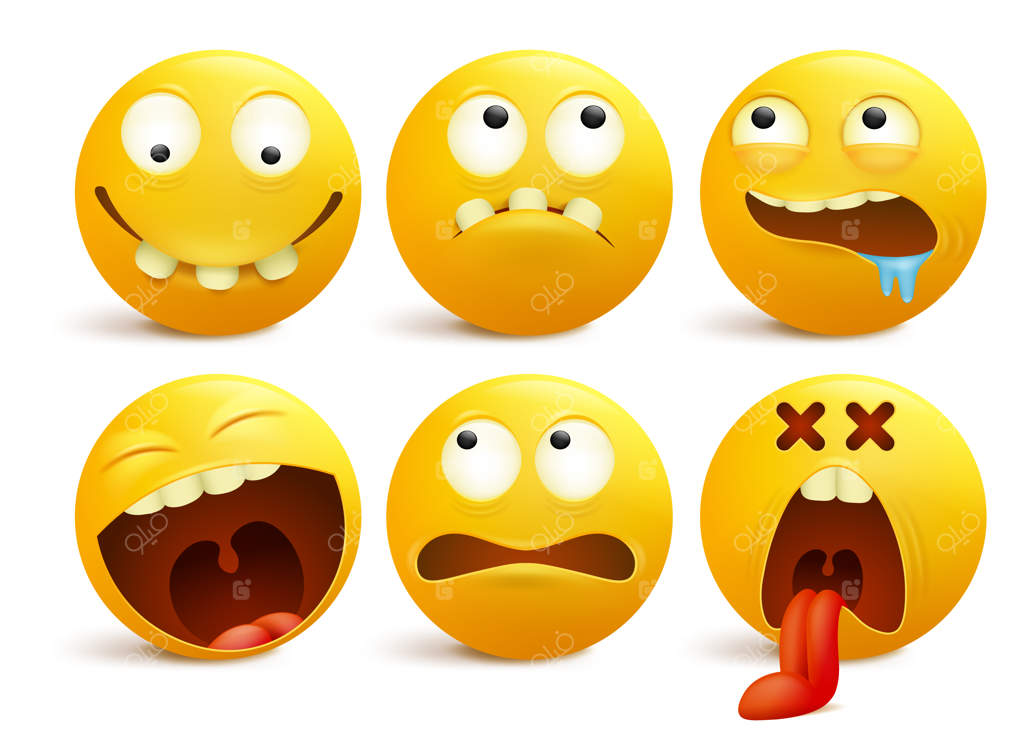 مجموعه‌ای از شخصیت‌های کارتونی شکلک‌های زرد خندان.