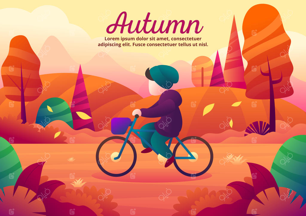 تصویرسازی وکتوری: دوچرخه‌سواری تنها در فصل پاییز