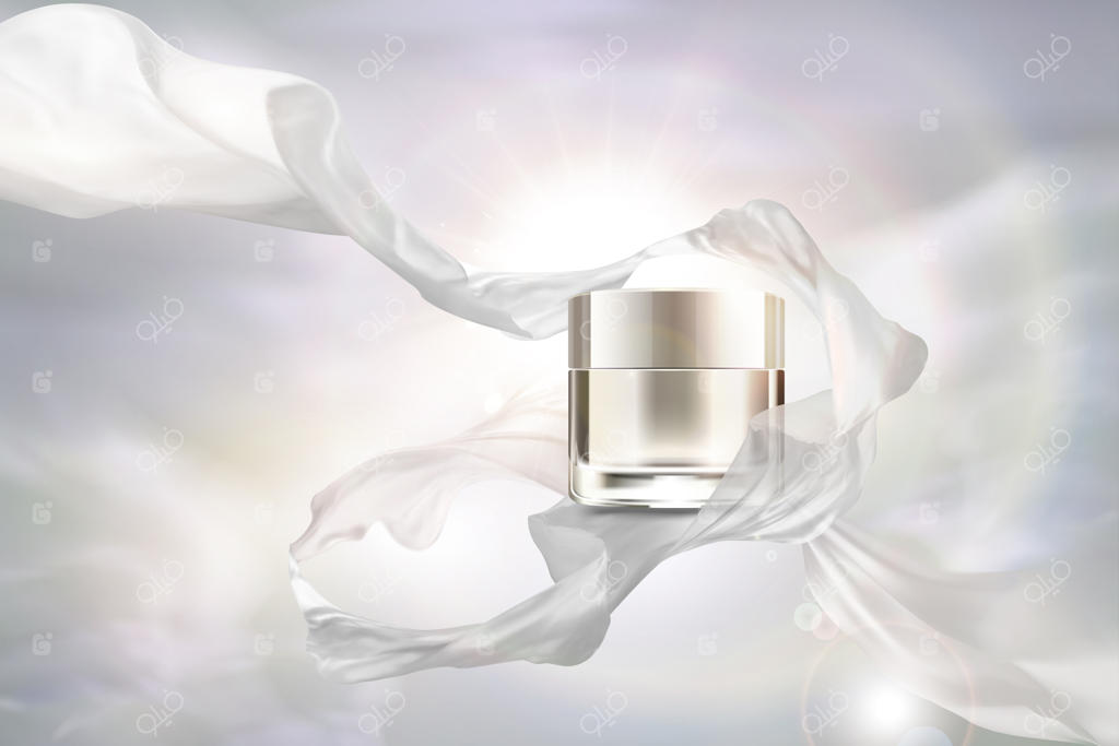 شیشه کرم سفید مرواریدی با پارچه‌ی حریر در حال پرواز