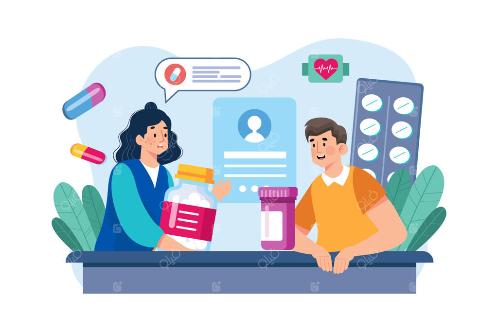 داروساز داروها را تحویل می‌دهد و در مورد نحوه مصرف آن‌ها مشاوره می‌دهد.