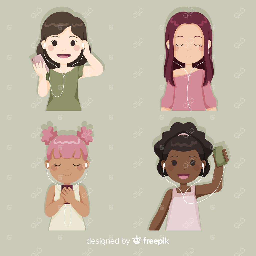 دختران جوان در حال لذت بردن و گوش دادن به موسیقی