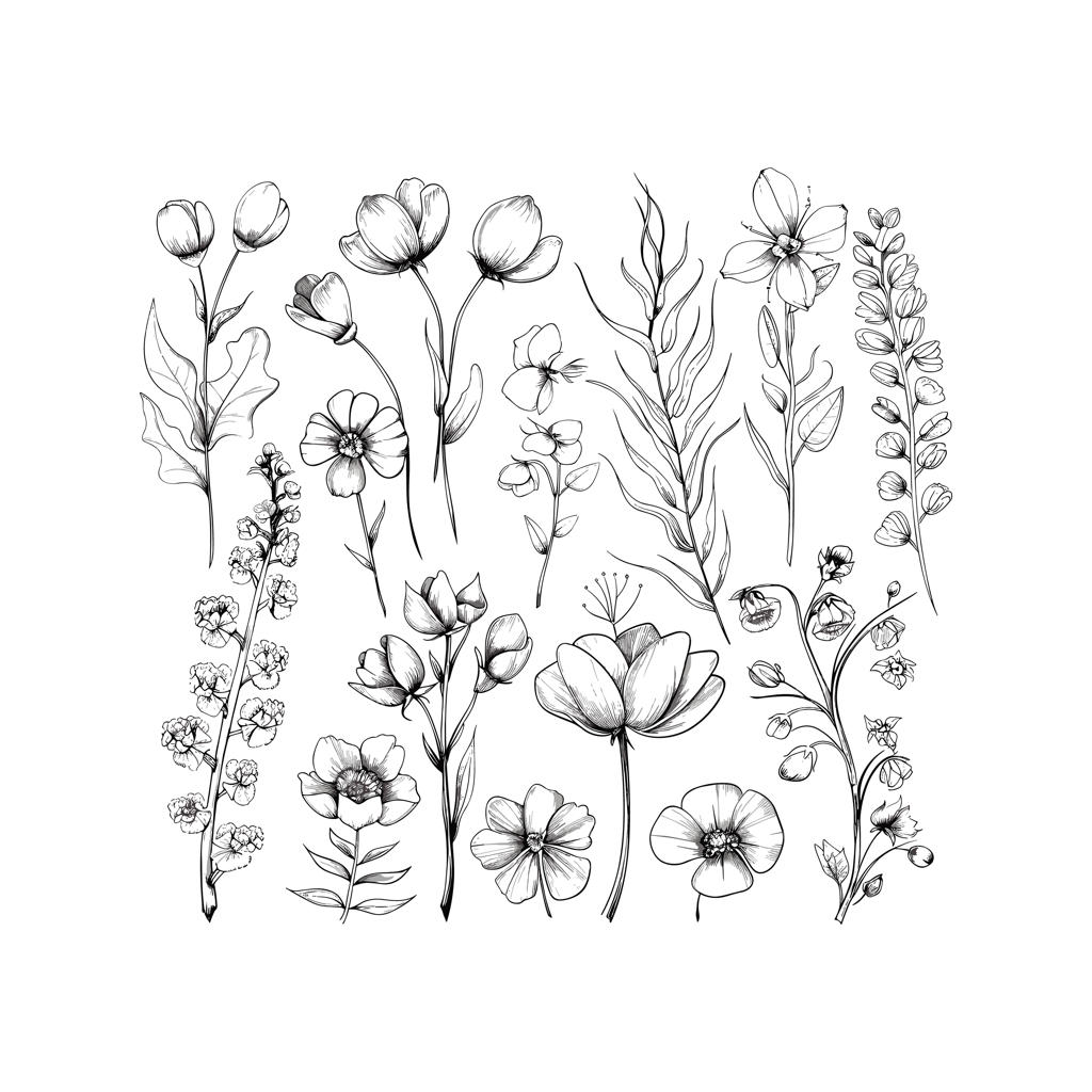 مجموعه تصویرسازی وکتور گل‌های وحشی سیاه