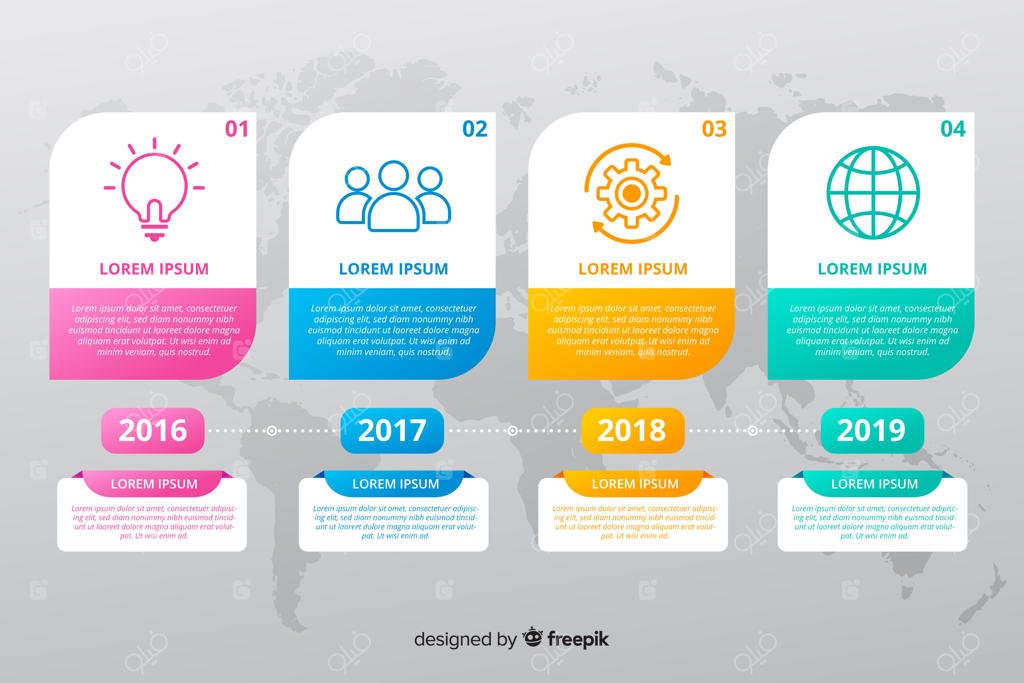 اینفوگرافی خط زمانی رنگارنگ با طراحی تخت