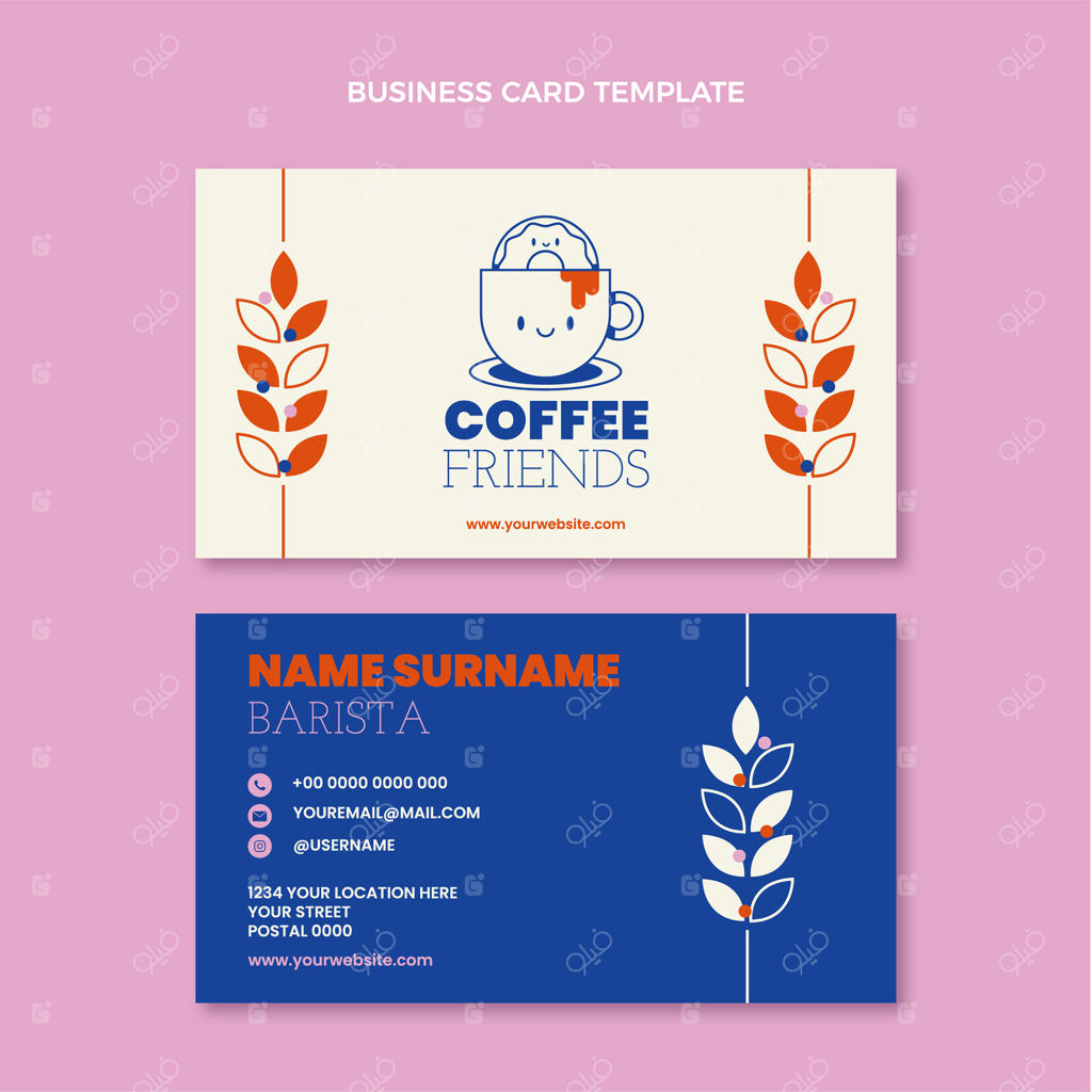 قالب کارت ویزیت افقی و ساده برای کافی‌شاپ