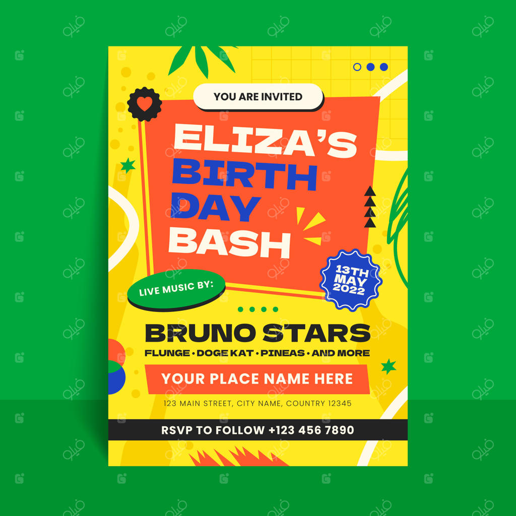 تراکت جشن تولد با طراحی دستی و به سبک تخت