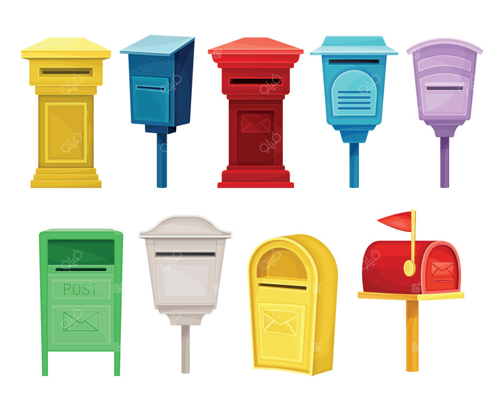 ست صندوق‌های پستی کلاسیک برای مکاتبات: تصویر تخت از صندوق‌های نامه‌ کاغذی