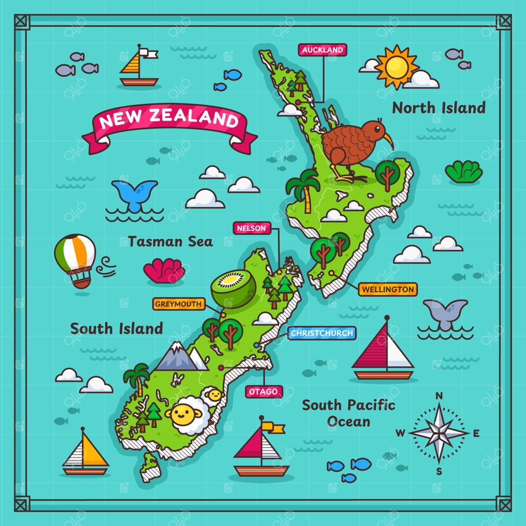نقشه دست‌کشیده نیوزیلند