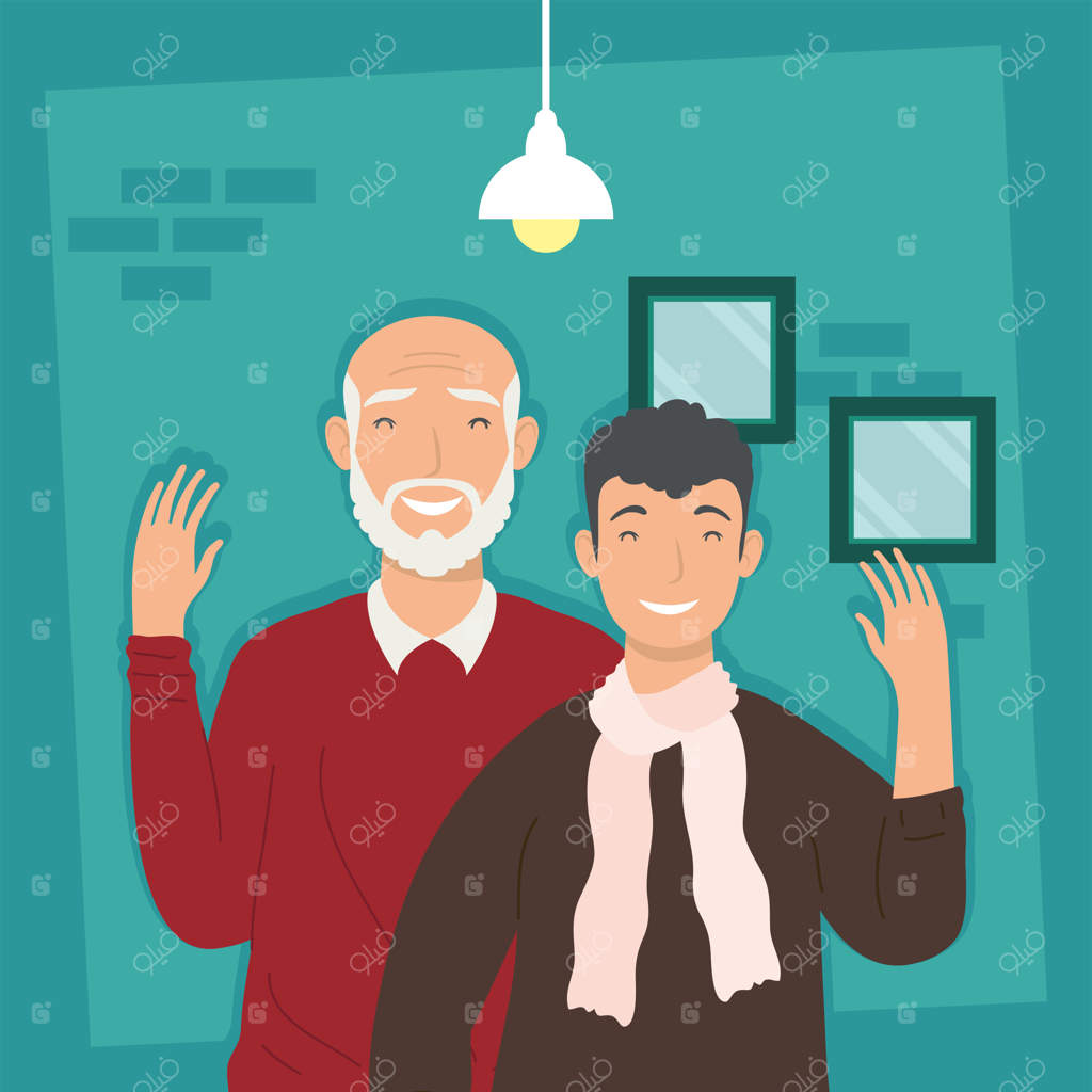 پدربزرگ و نوه در حال ادای احترام به شخصیت‌ها