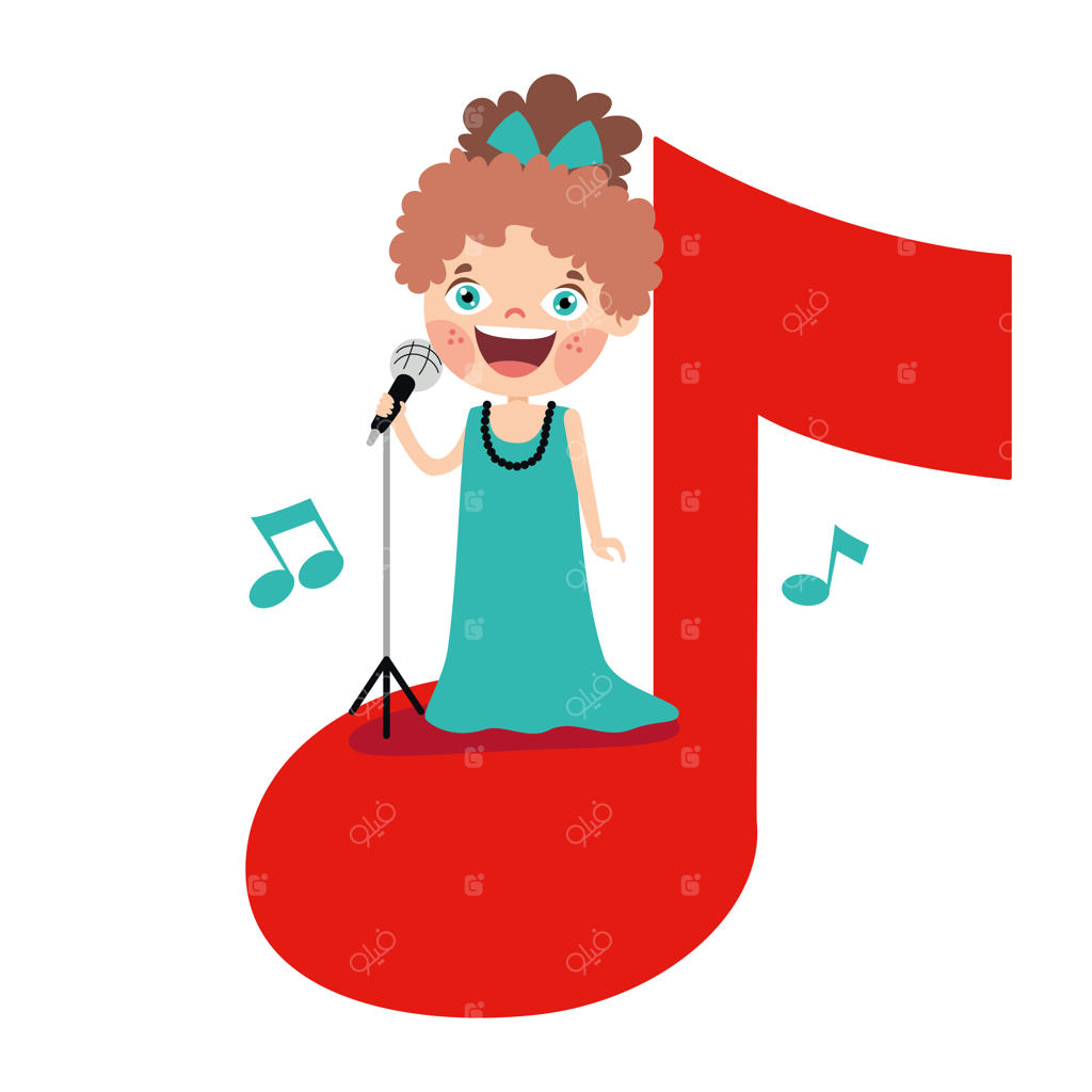 کارتون خنده‌دار کودک در حال نواختن موسیقی