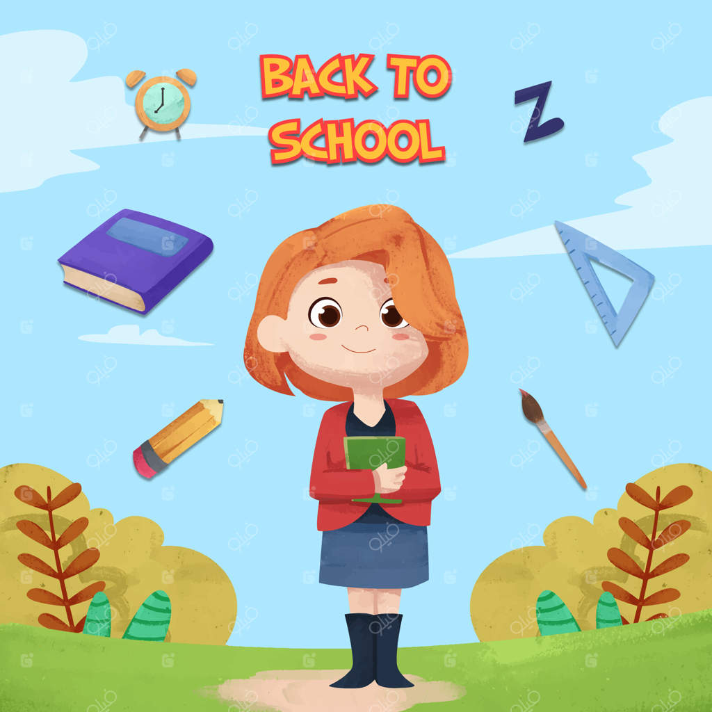 زمینه آبرنگی بازگشت به مدرسه با شخصیت‌های کودکان