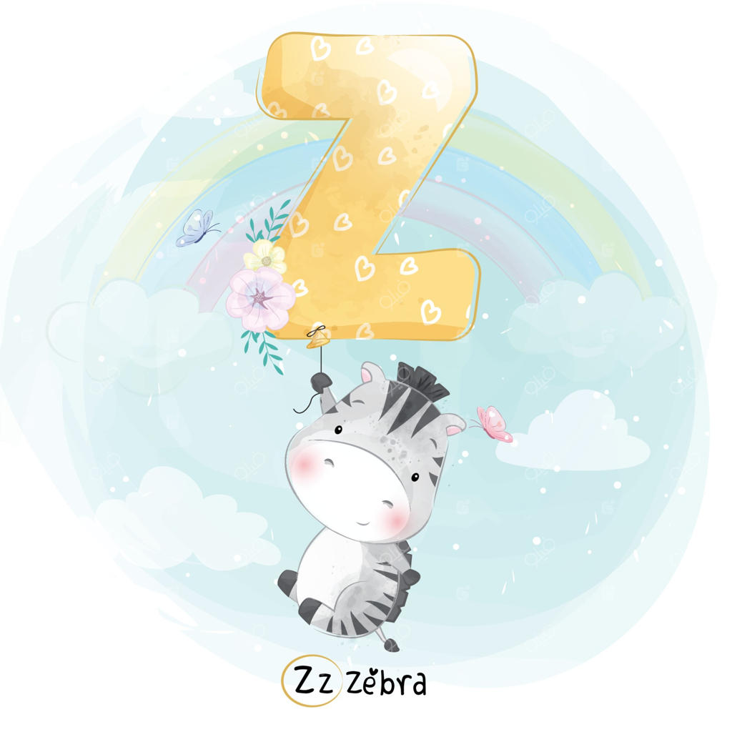 تصویرسازی گورخر بامزه با بادکنک حرف Z