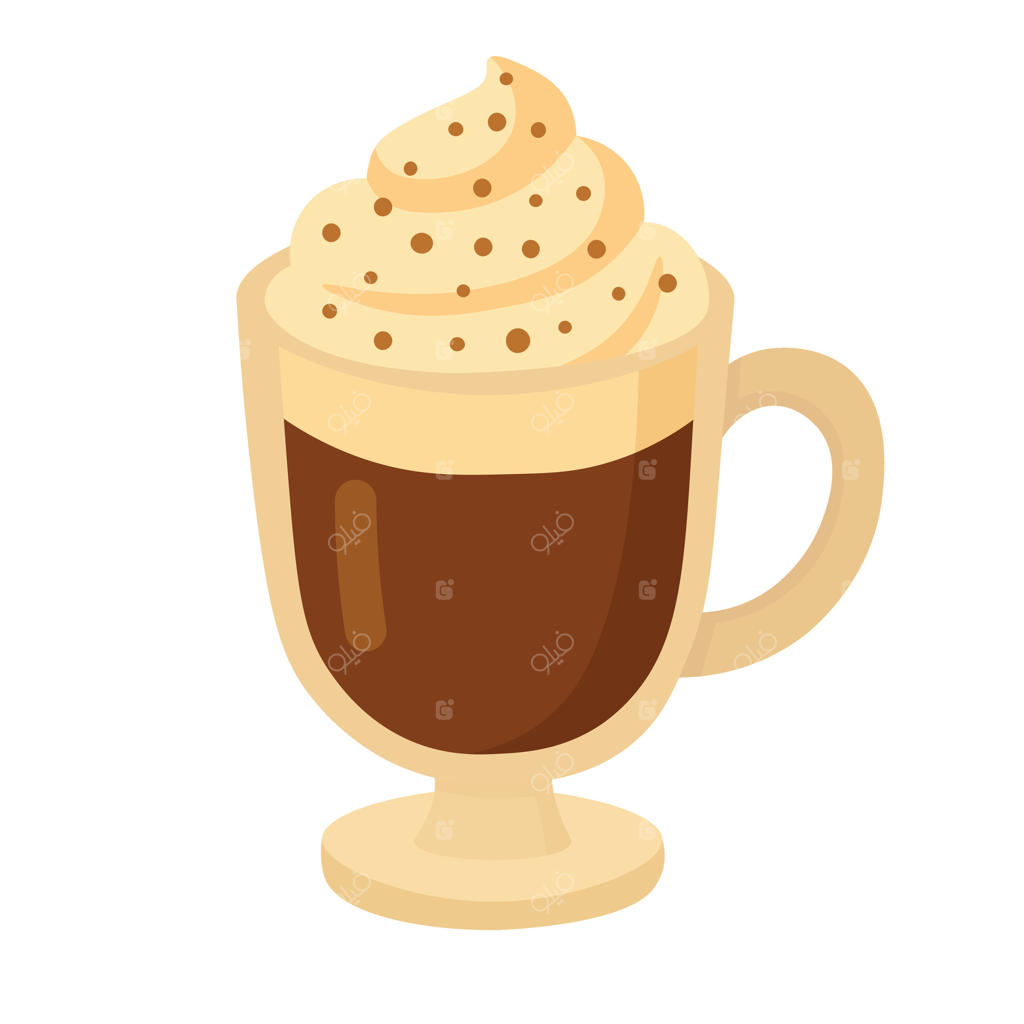 لیوان قهوه با خامه و پاشنی رنگی، کلیپ‌آرت دنج برای موضوعات دسر و نوشیدنی.