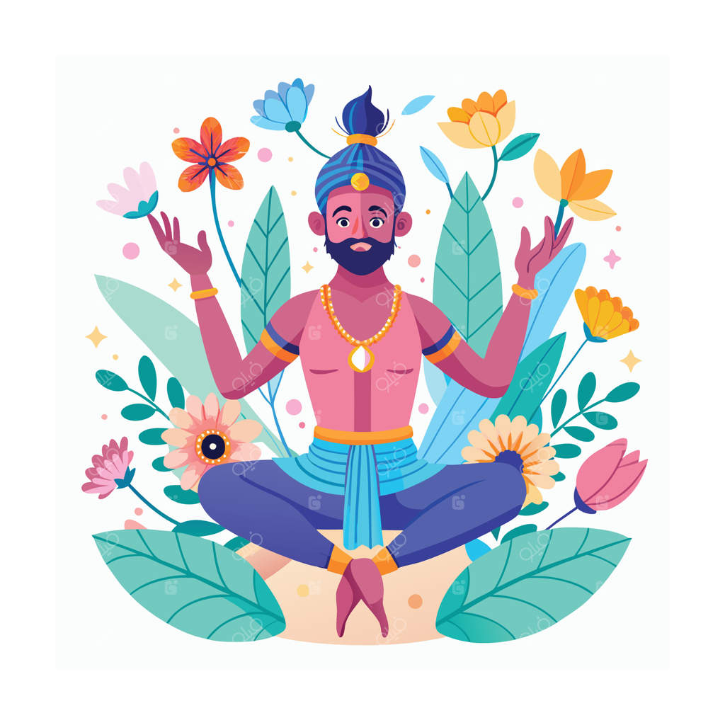 تصویر مدیتیشن آرام یوگی در باغ شکوفه‌دار