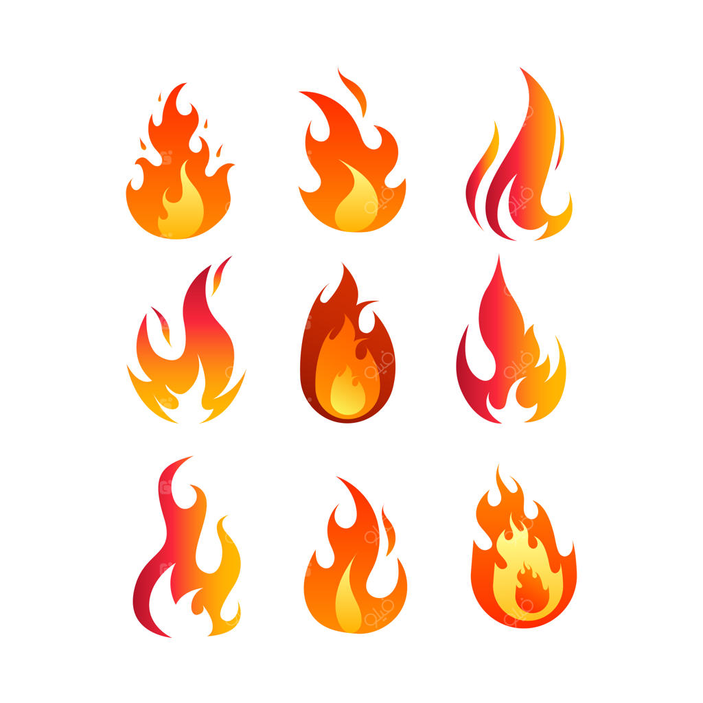 مجموعه شعله‌های آتش گرافیکی با گرادینت‌های رنگی زنده