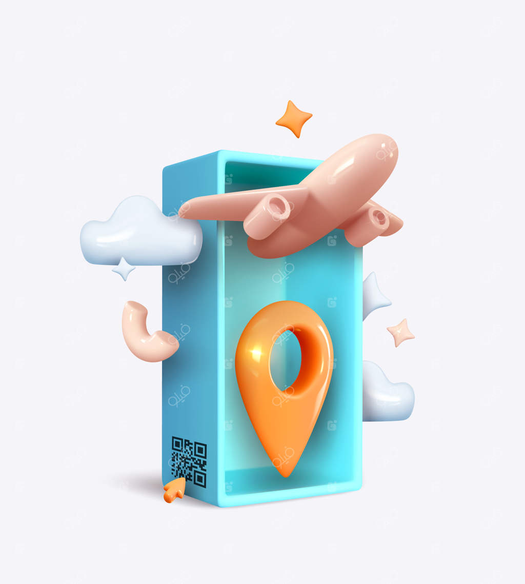 سفر با هواپیما: مفهوم خلاقانه. طراحی واقع‌گرایانه سه‌بعدی هواپیمایی که از چمدان با بارکد بلند می‌شود. محدودیت پرواز در دوران پاندمی. ترکیب‌بندی روی پس‌زمینه آبی. تصویرسازی وکتور