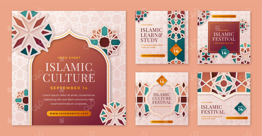 مجموعه پست‌های اینستاگرام اسلامی با طراحی گرادیان