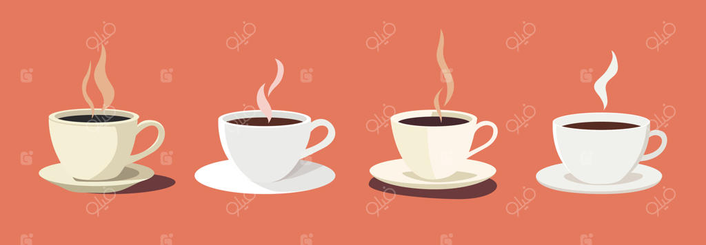 مجموعه‌ای از تصاویر فنجان قهوه بر روی پس‌زمینه نارنجی