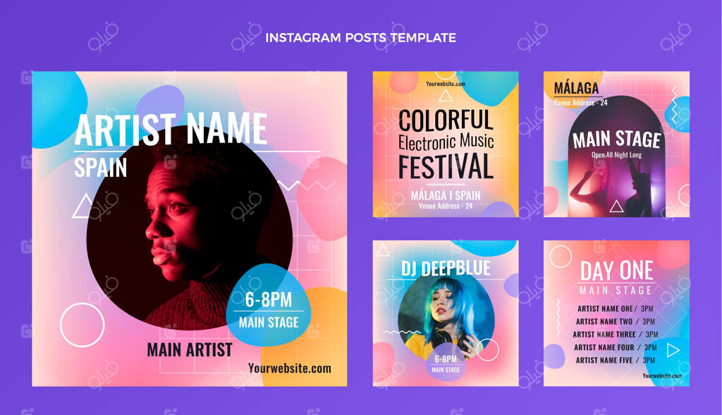 پست اینستاگرام جشنواره موسیقی با طراحی گرادیان و رنگارنگ