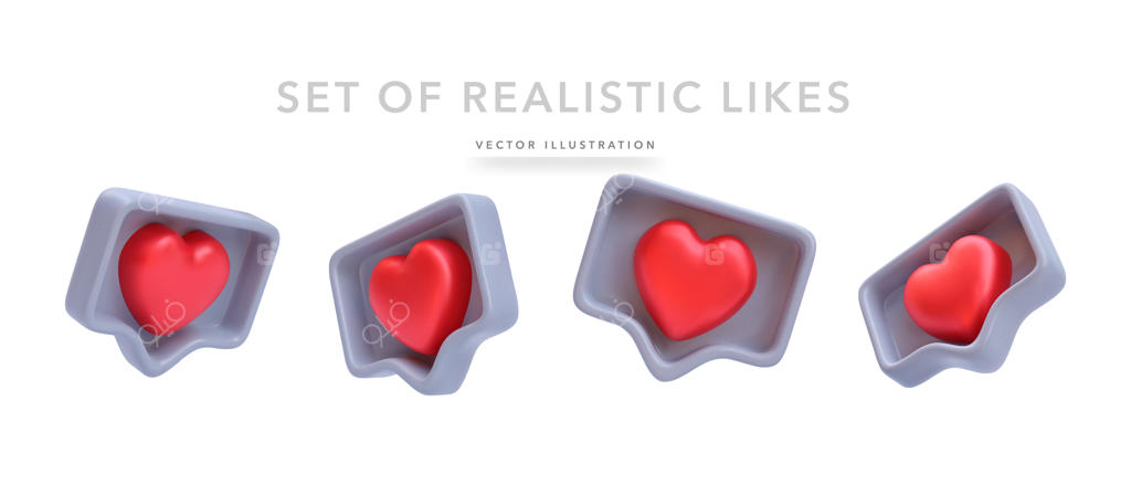 مجموعه آیکون‌ های قلب سه‌ بعدی واقعی در پس‌ زمینه سفید، وکتور иллюстрация
